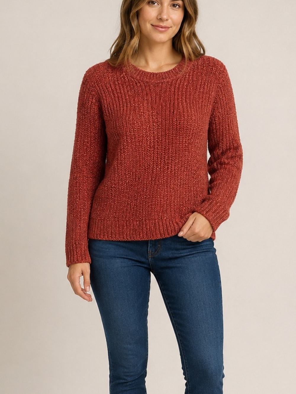 Banana Republic Rust Red Textured Crewneck Sweater